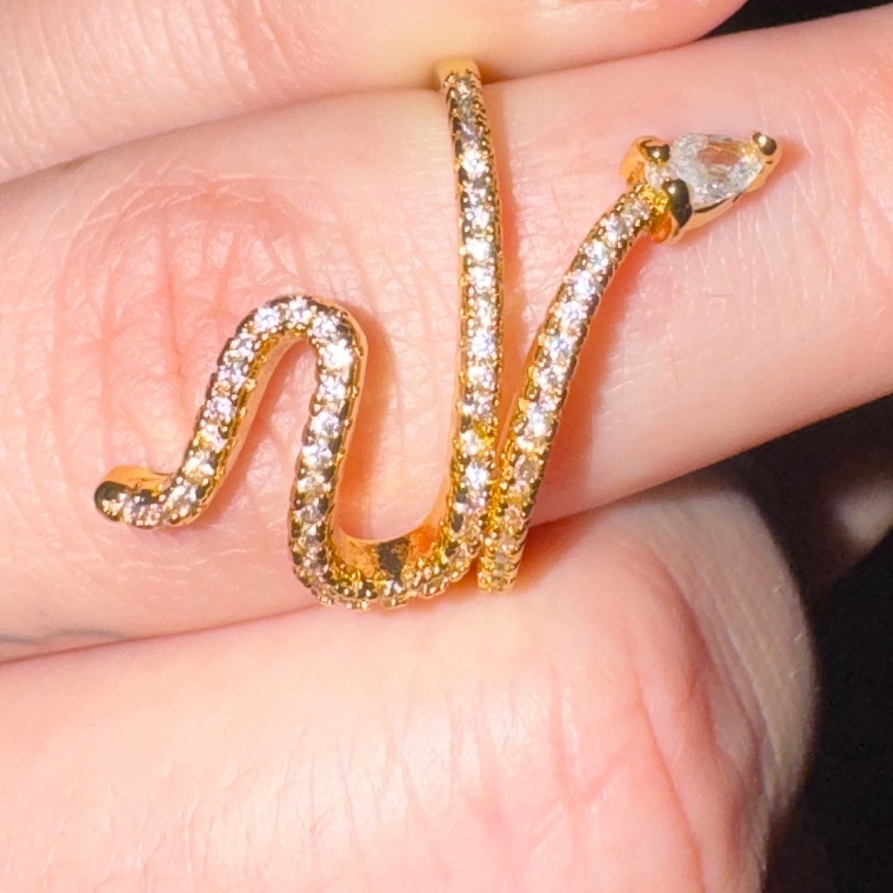 Adornia Gold Snake Ring with Crystals - Size 8